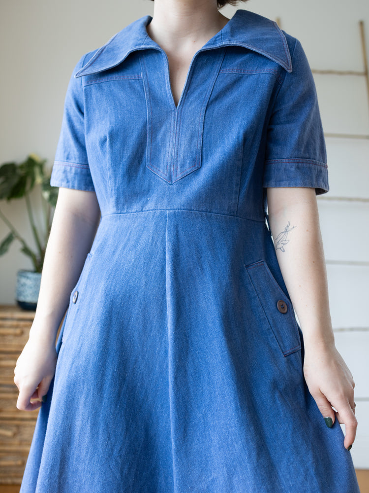 Western Style Denim Dress - M