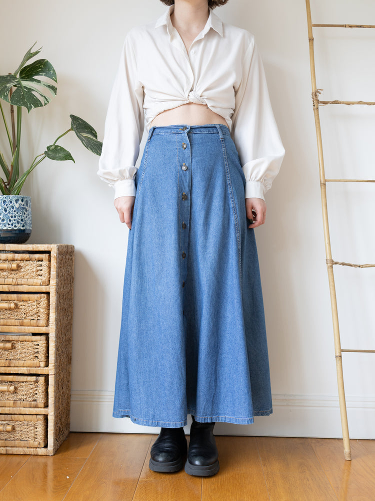 Denim Button Down Maxi Skirt - 31"
