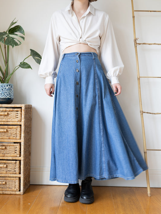 Denim Button Down Maxi Skirt - 31"