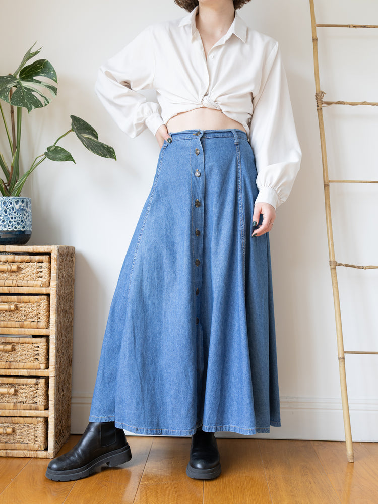 Denim Button Down Maxi Skirt - 31"