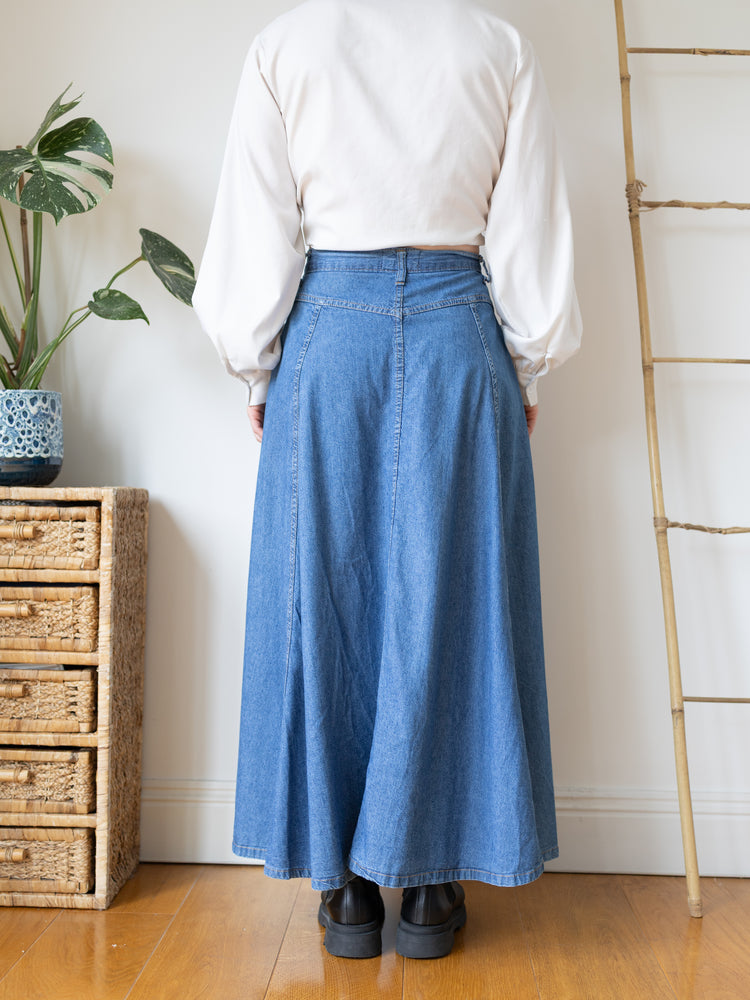 Denim Button Down Maxi Skirt - 31"