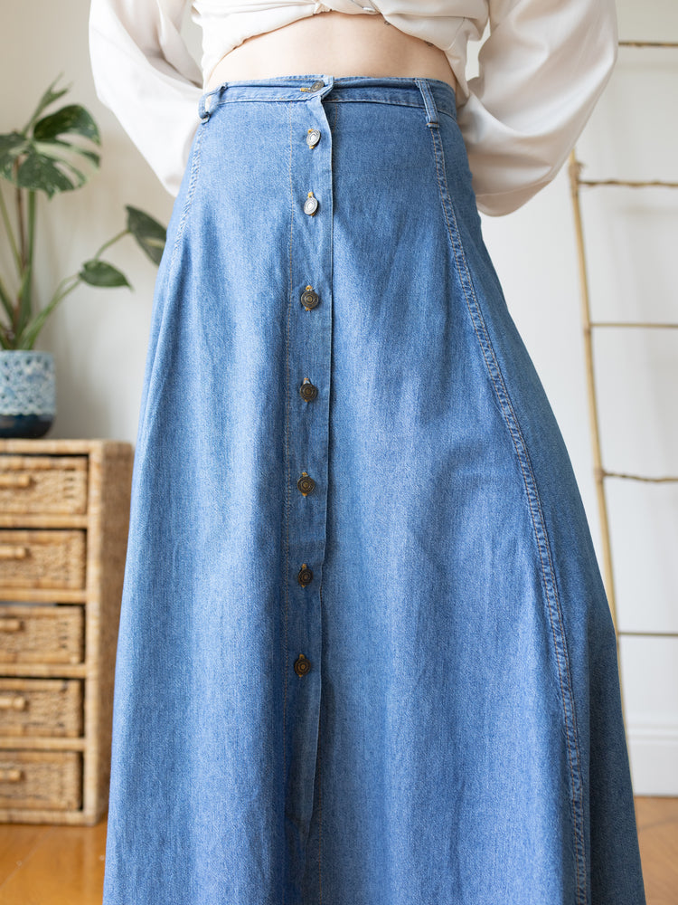 Denim Button Down Maxi Skirt - 31"