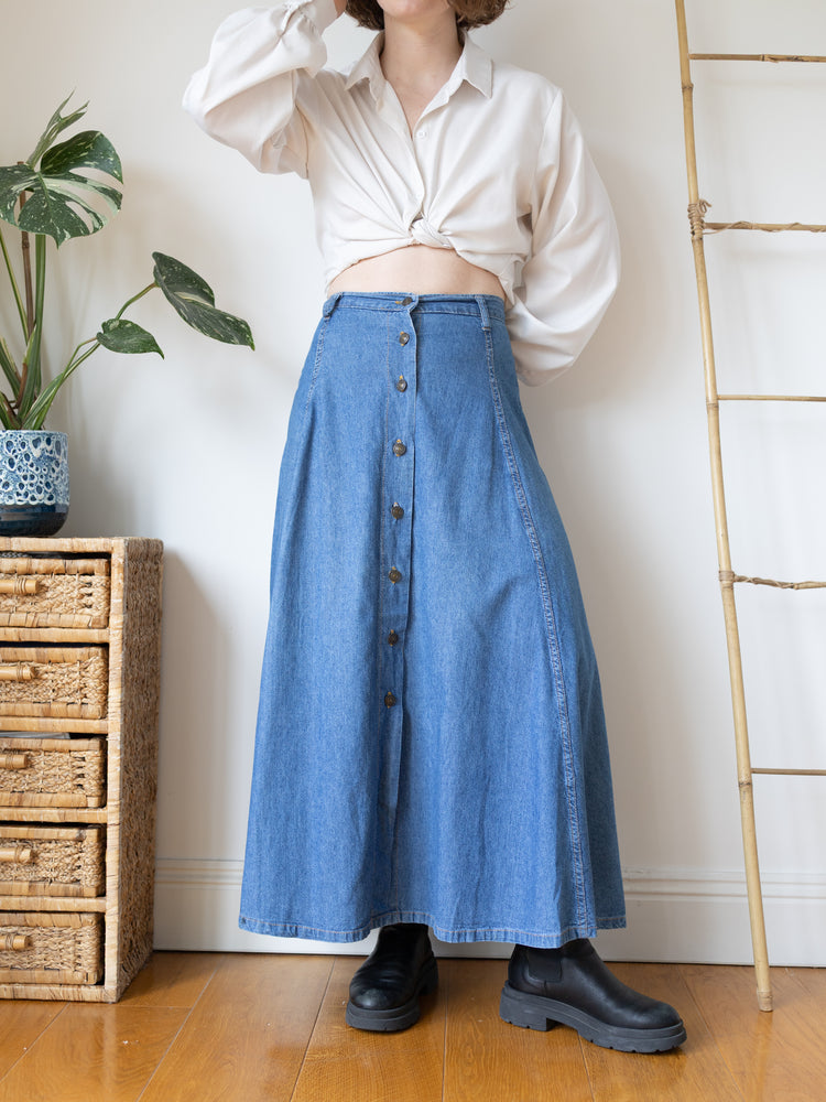 Denim Button Down Maxi Skirt - 31"