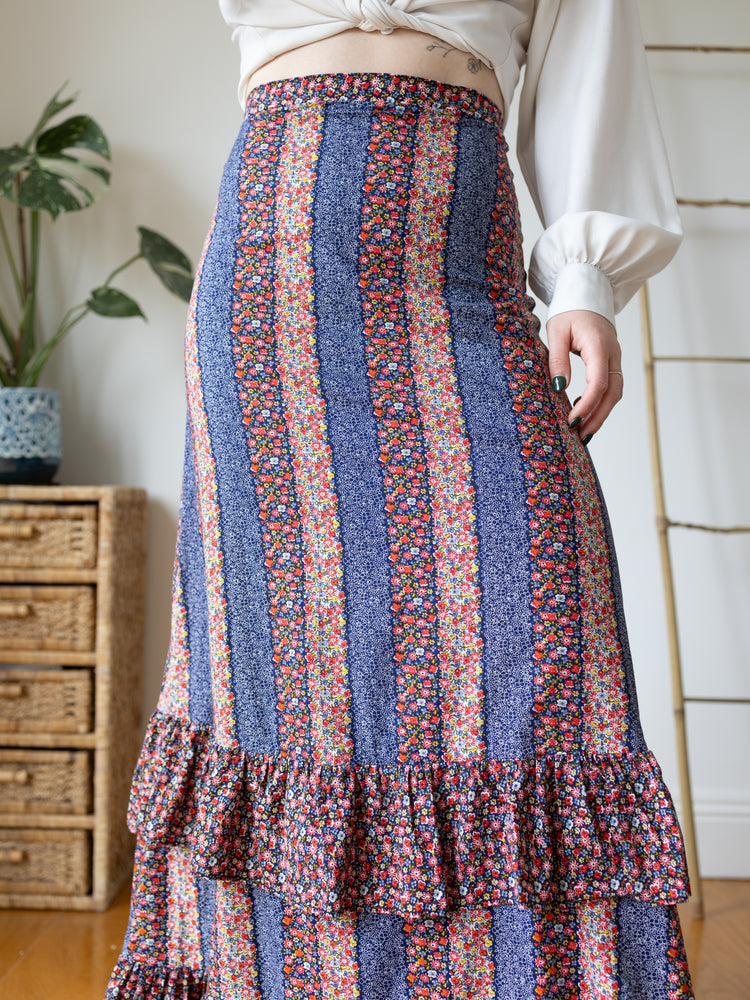 Ditsy Floral Patchwork Maxi Skirt - 27"