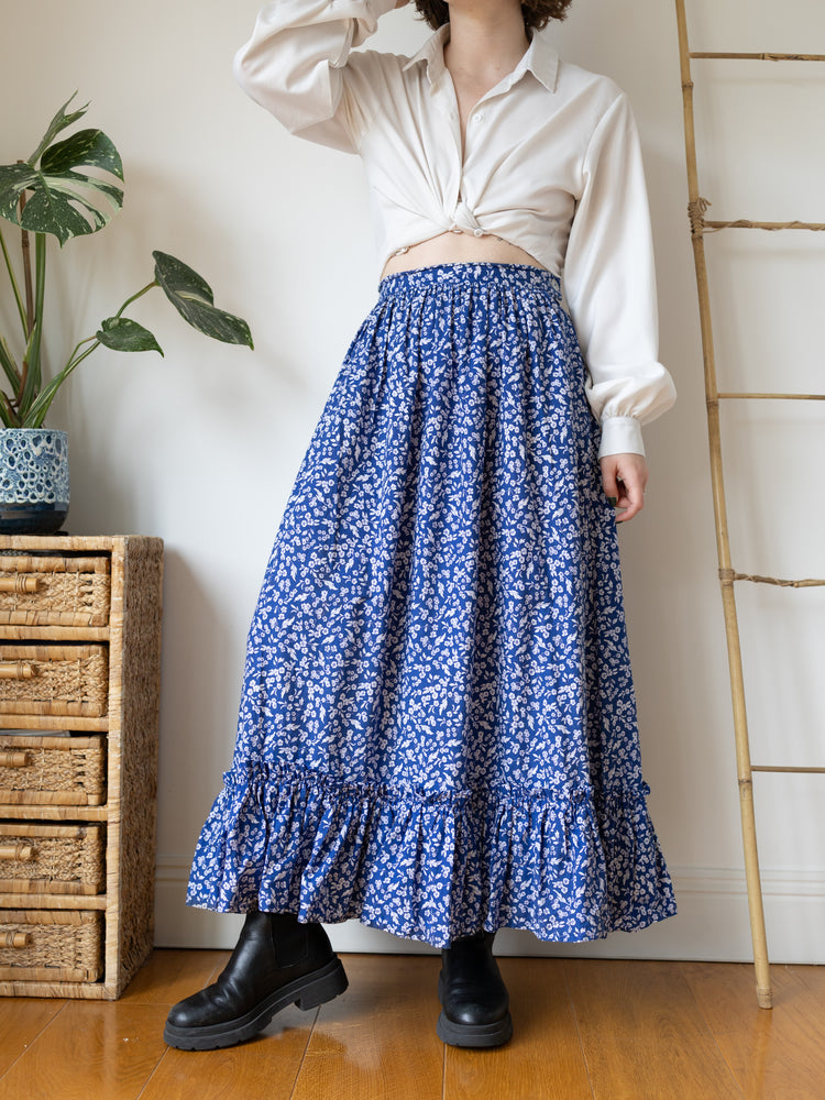 Blue Ditsy Floral Skirt - 27"