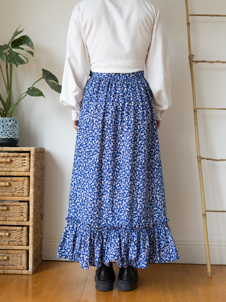 Blue Ditsy Floral Skirt - 27"