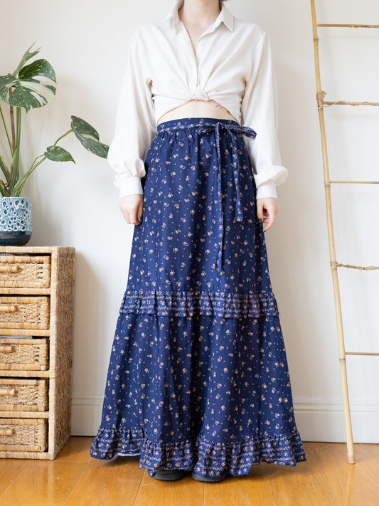 Navy Tiered Maxi Skirt - 31"