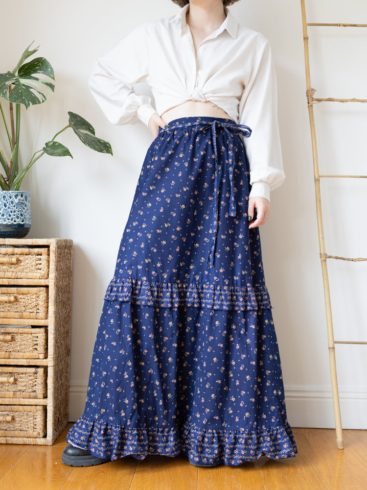Navy Tiered Maxi Skirt - 31"