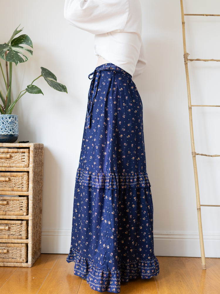 Navy Tiered Maxi Skirt - 31"