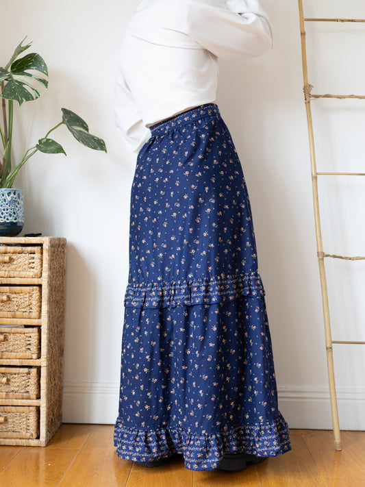 Navy Tiered Maxi Skirt - 31"