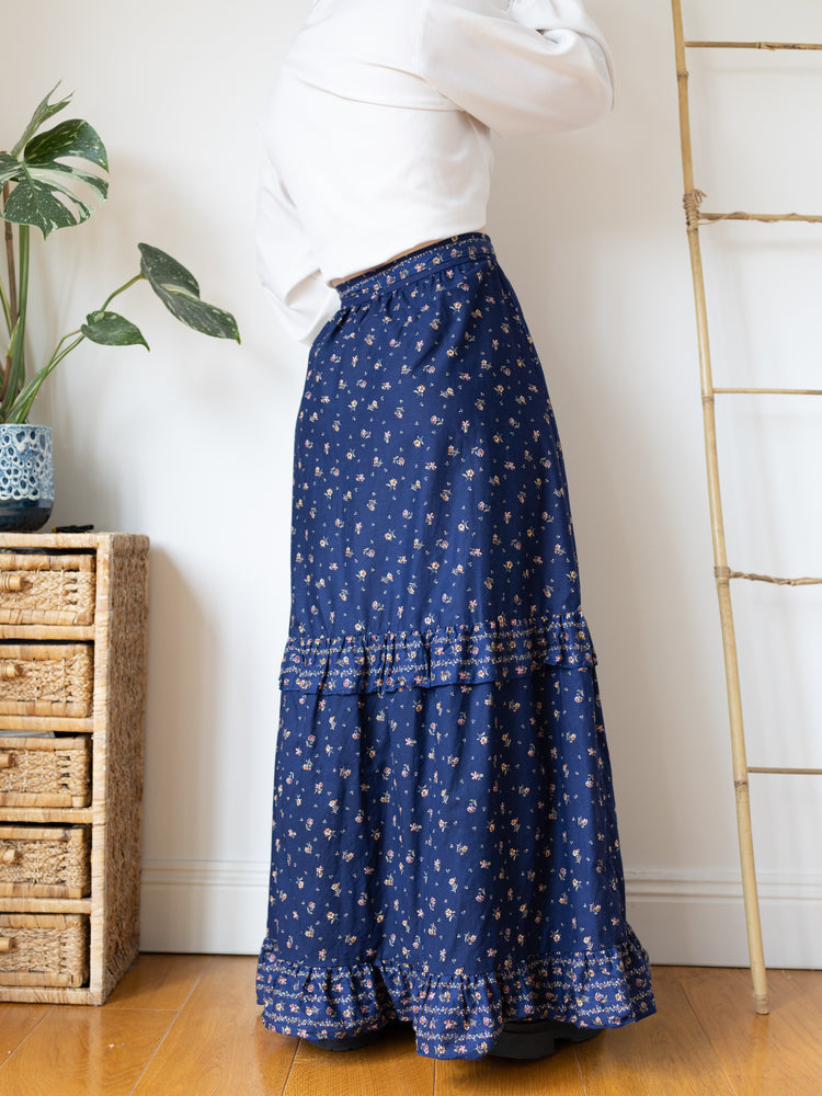 Navy Tiered Maxi Skirt - 31"