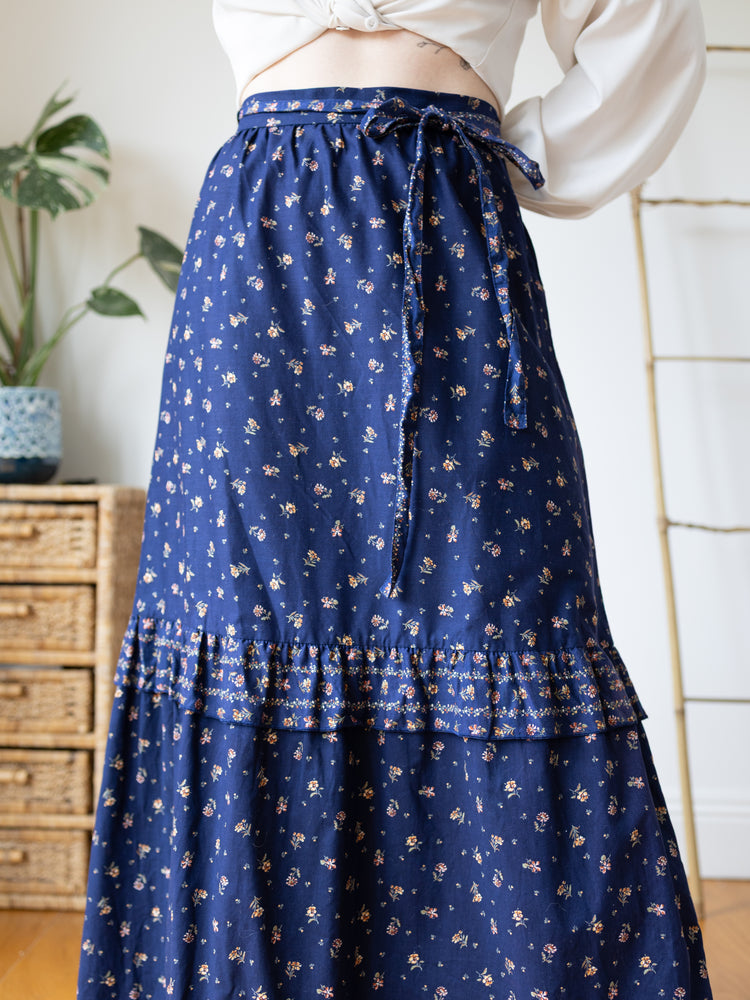 Navy Tiered Maxi Skirt - 31"