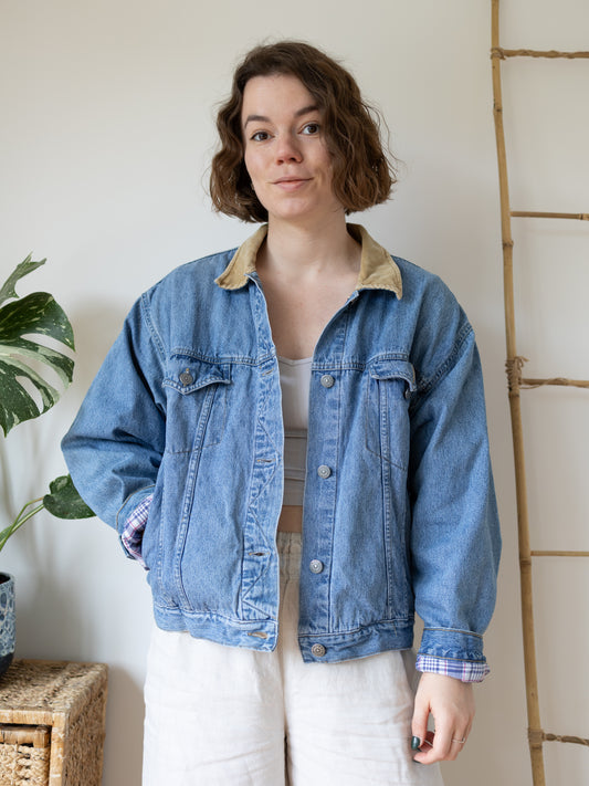 Corduroy Collar Denim Jacket - L