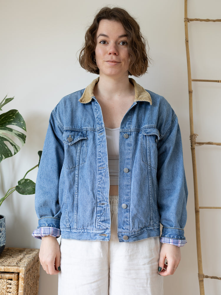 Corduroy Collar Denim Jacket - L