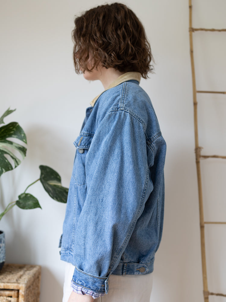 Corduroy Collar Denim Jacket - L
