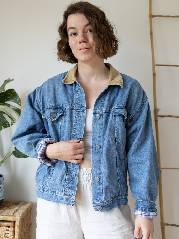 Corduroy Collar Denim Jacket - L