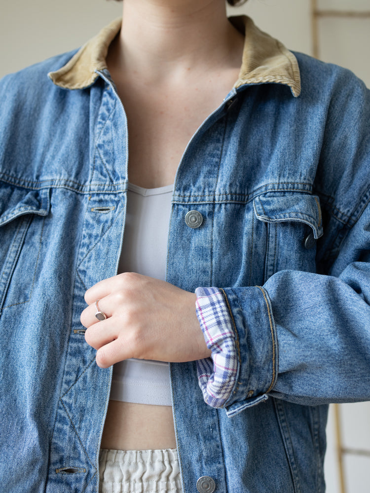 Corduroy Collar Denim Jacket - L