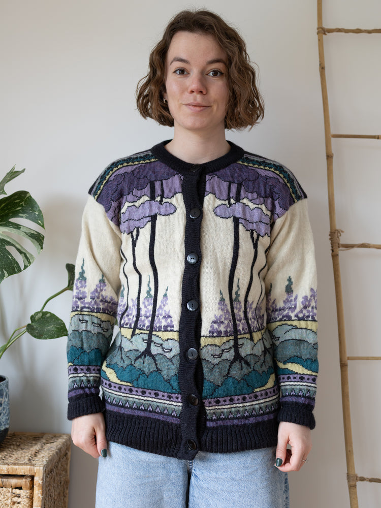 Purple Scenic Tree Cardigan - M