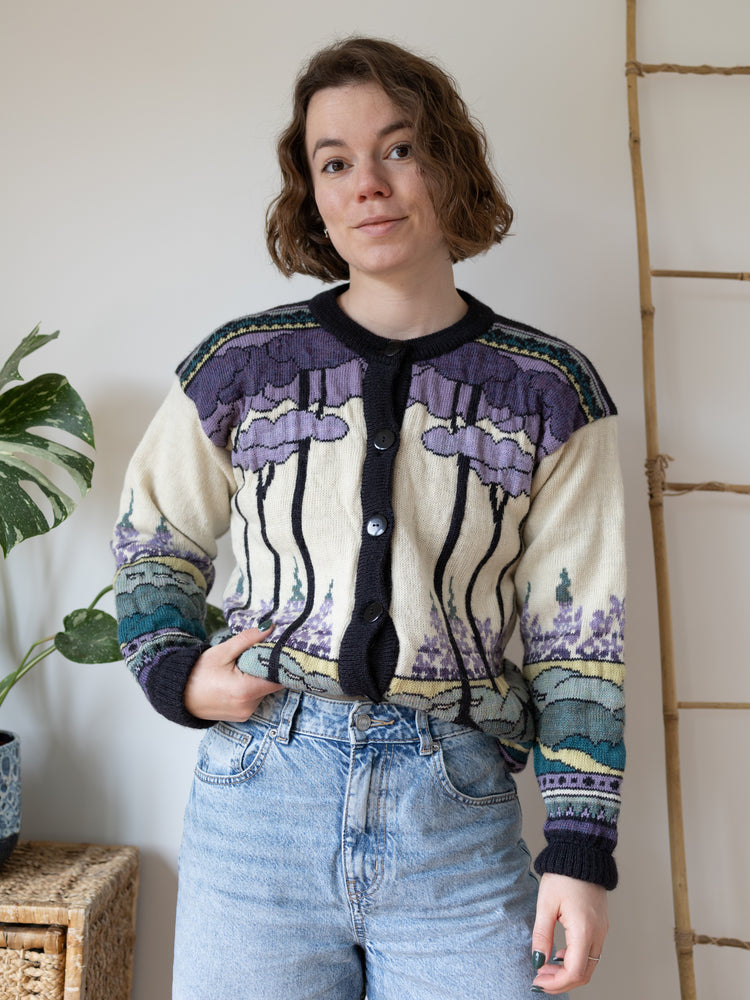 Purple Scenic Tree Cardigan - M