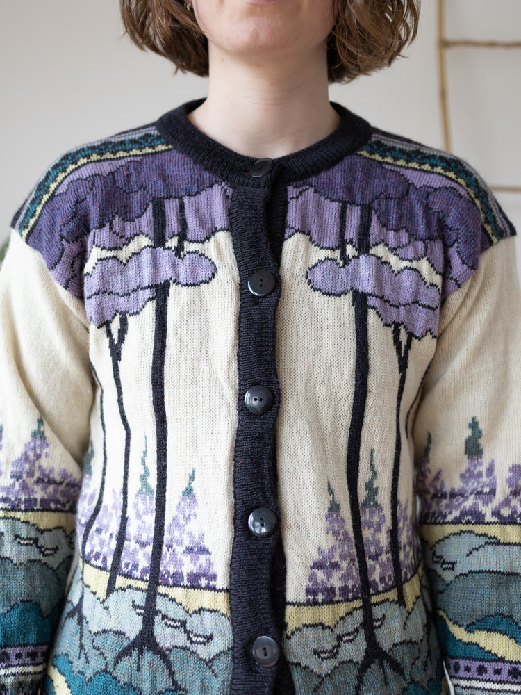 Purple Scenic Tree Cardigan - M
