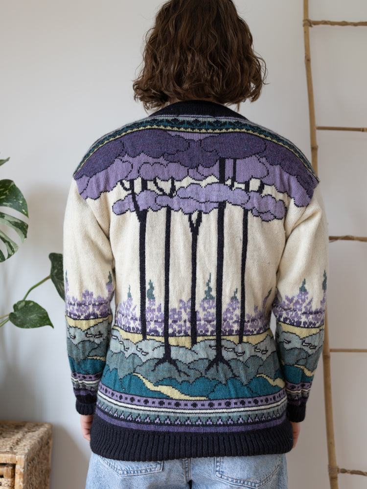 Purple Scenic Tree Cardigan - M