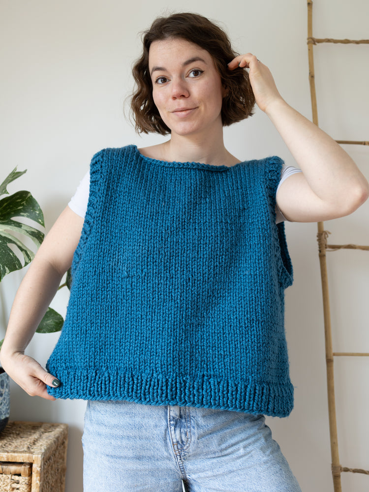 Handknit Teal Vest - XXL