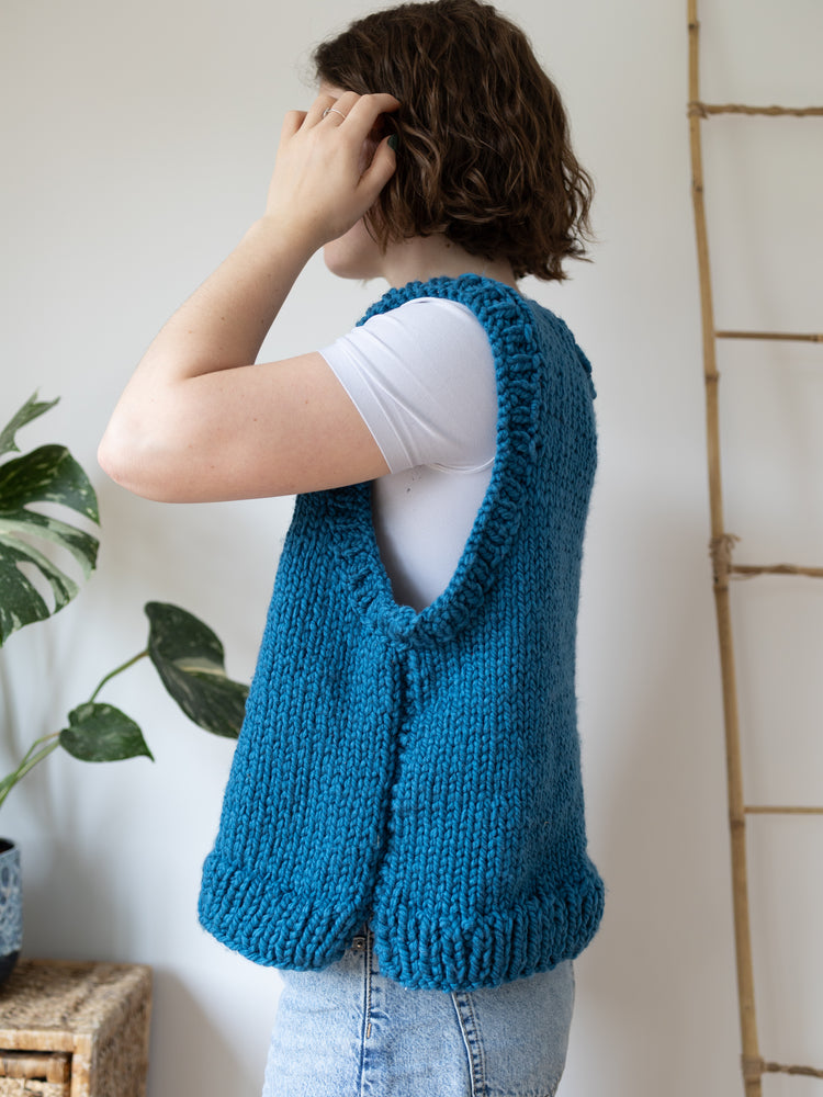 Handknit Teal Vest - XXL