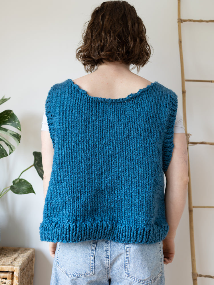 Handknit Teal Vest - XXL