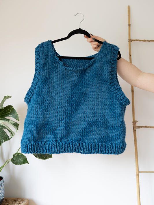 Handknit Teal Vest - XXL