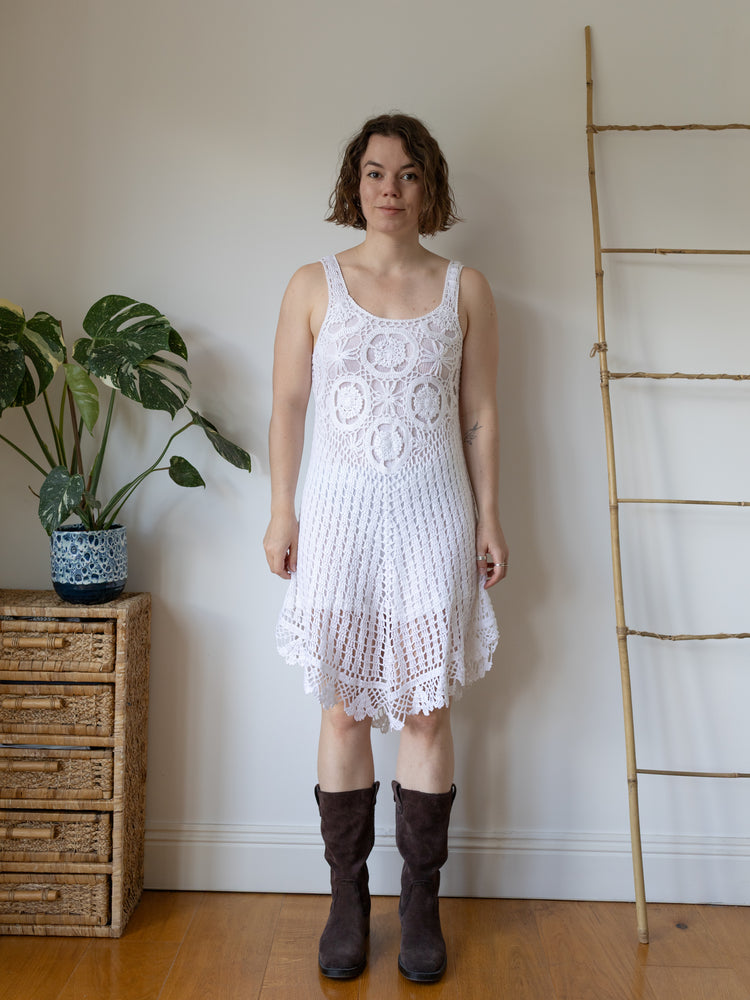 Asymmetric Hem Crochet Dress - S