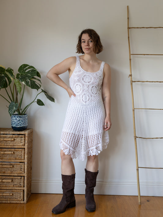 Asymmetric Hem Crochet Dress - S