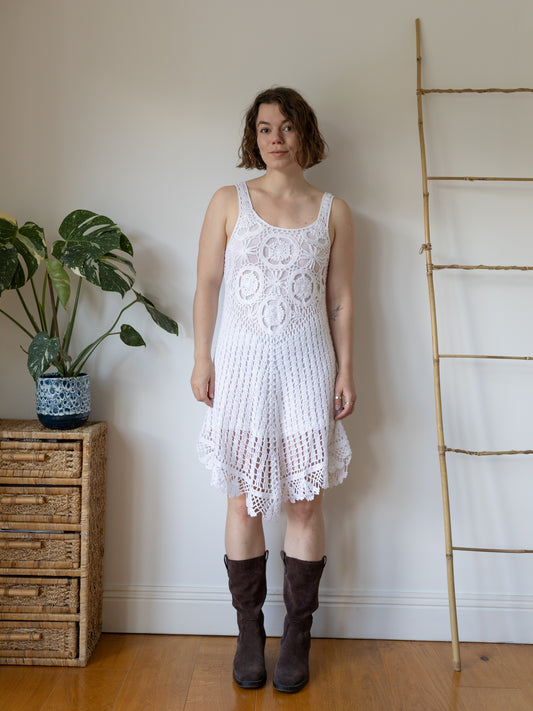 Asymmetric Hem Crochet Dress - S