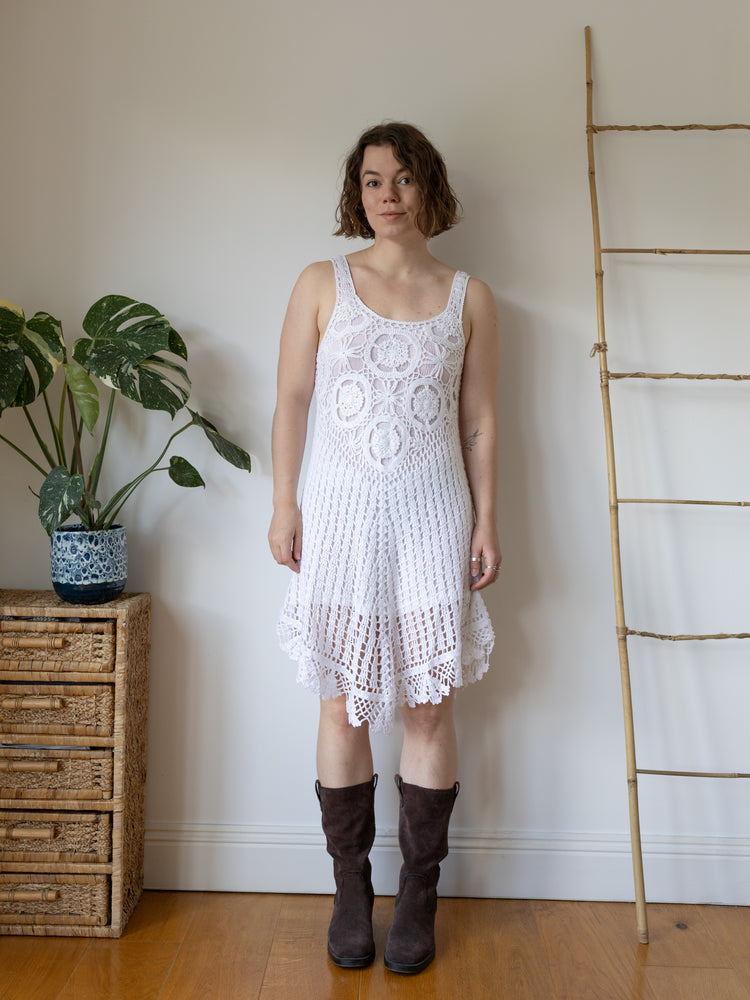 Asymmetric Hem Crochet Dress - S