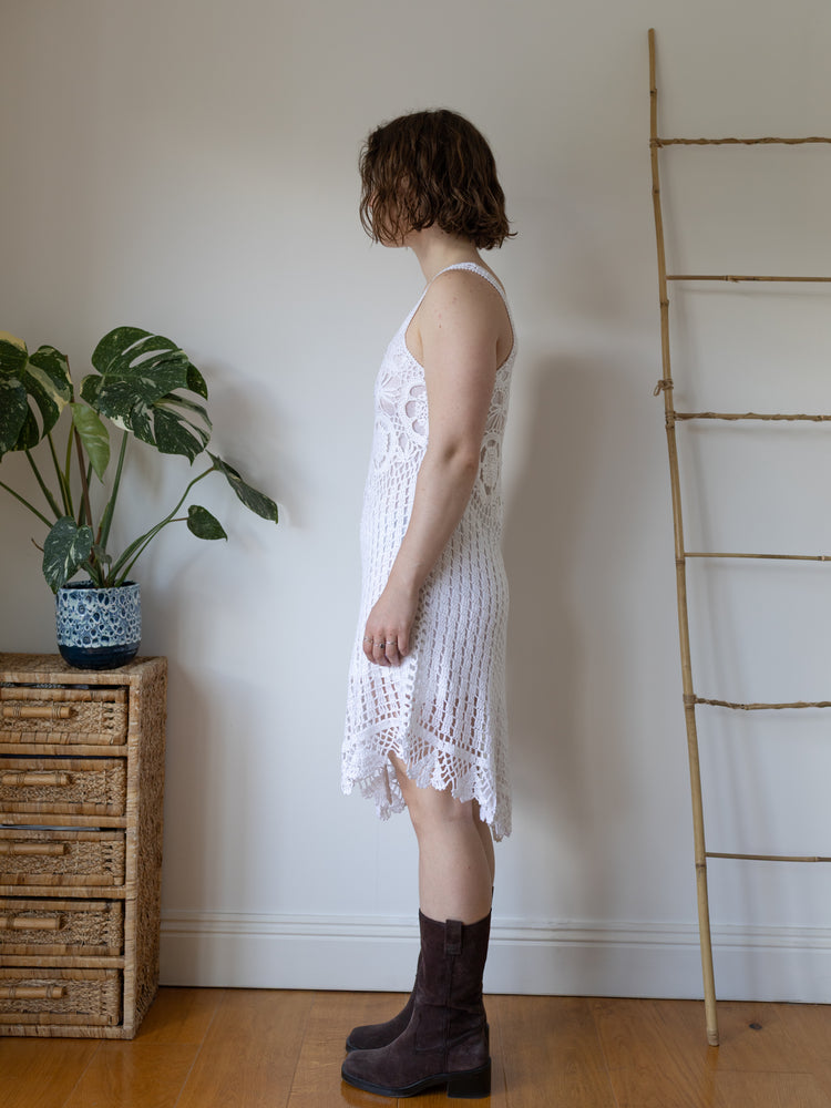 Asymmetric Hem Crochet Dress - S