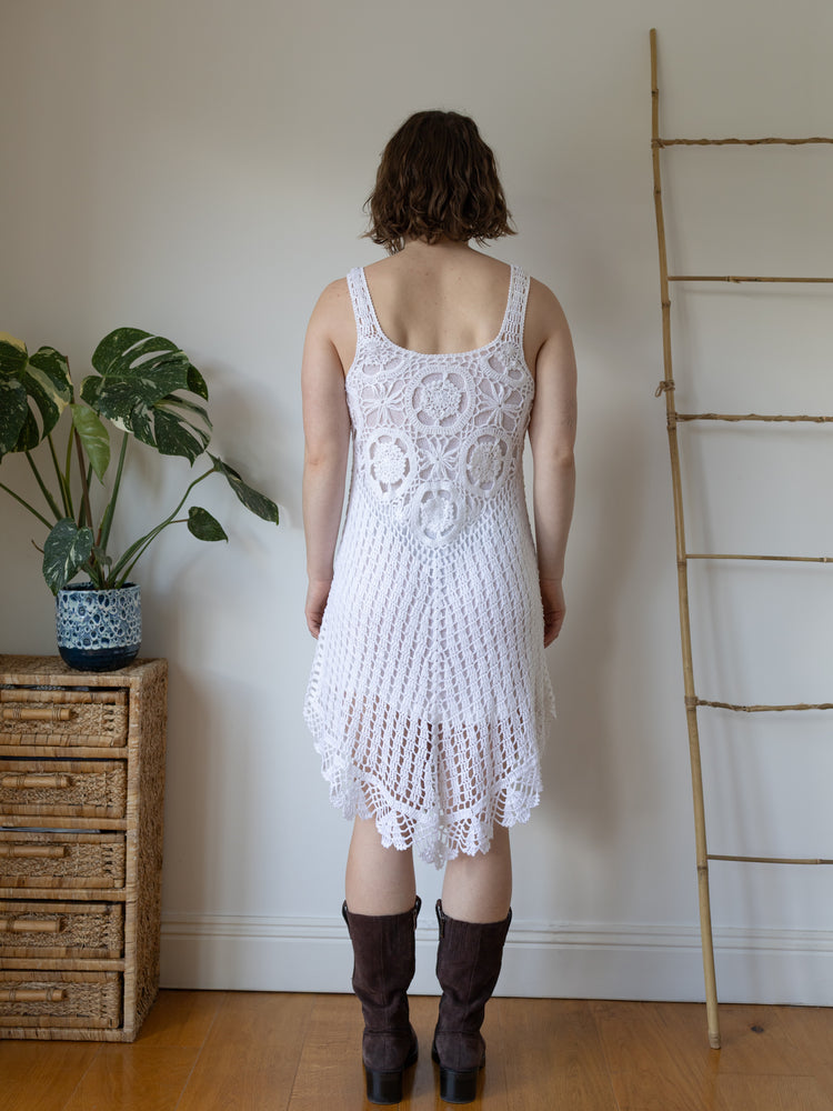 Asymmetric Hem Crochet Dress - S