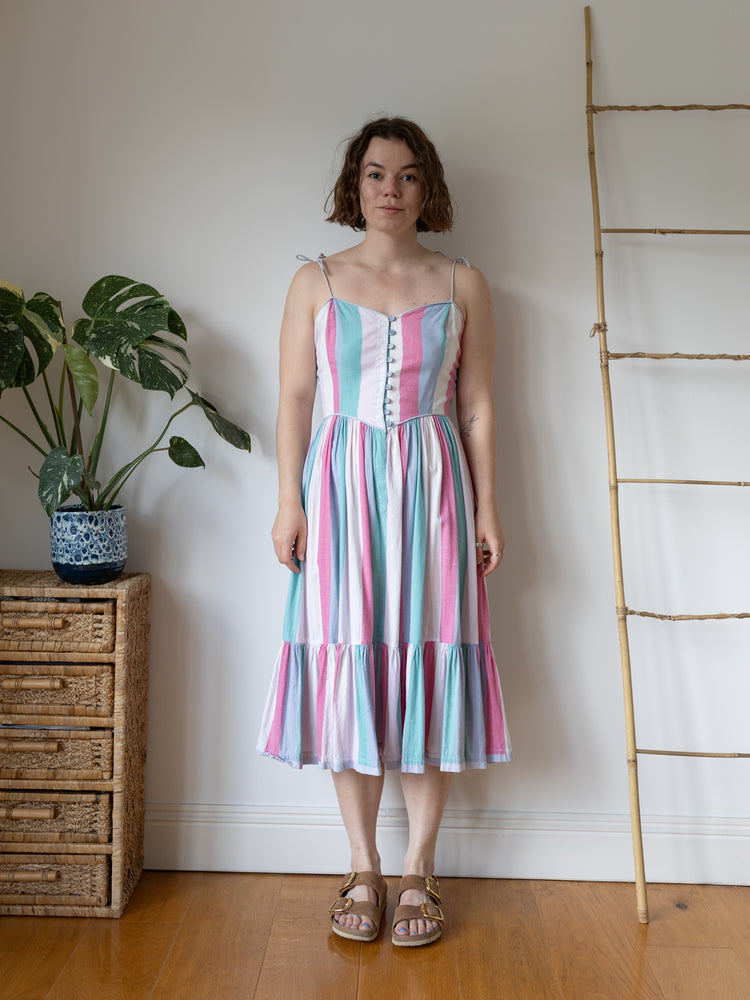 Pastel Striped Cotton Sundress - S