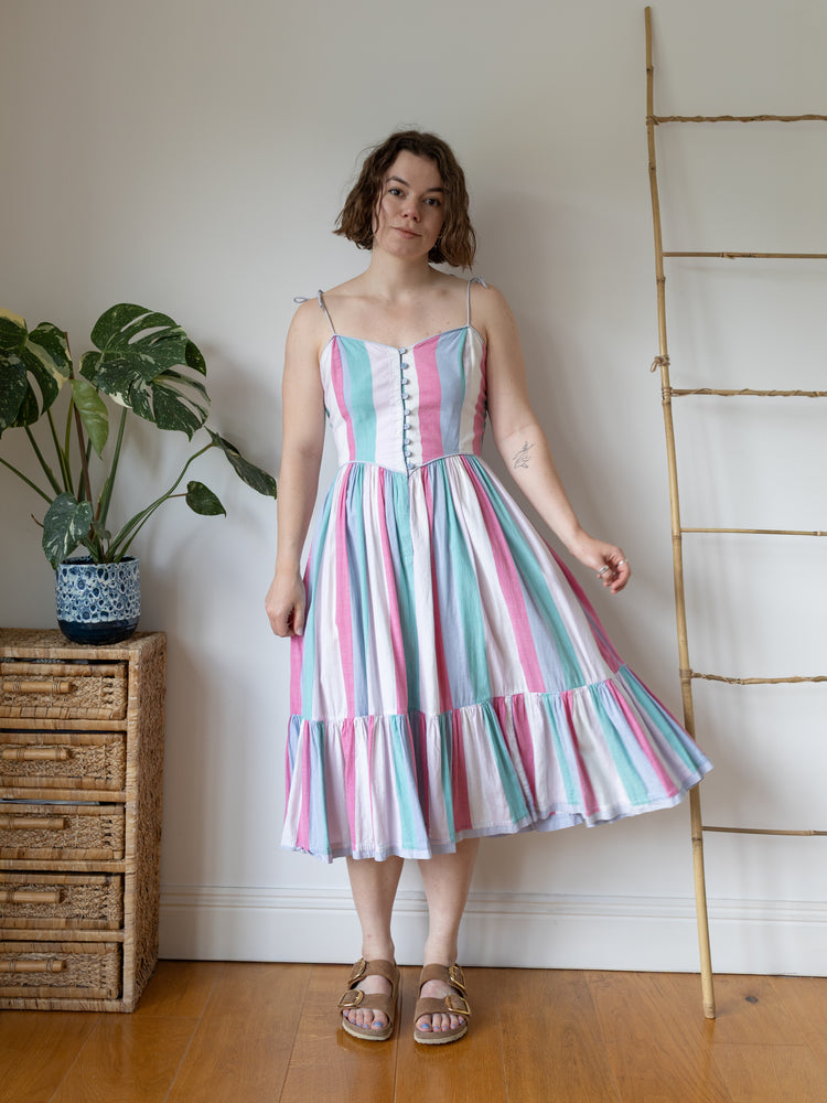 Pastel Striped Cotton Sundress - S