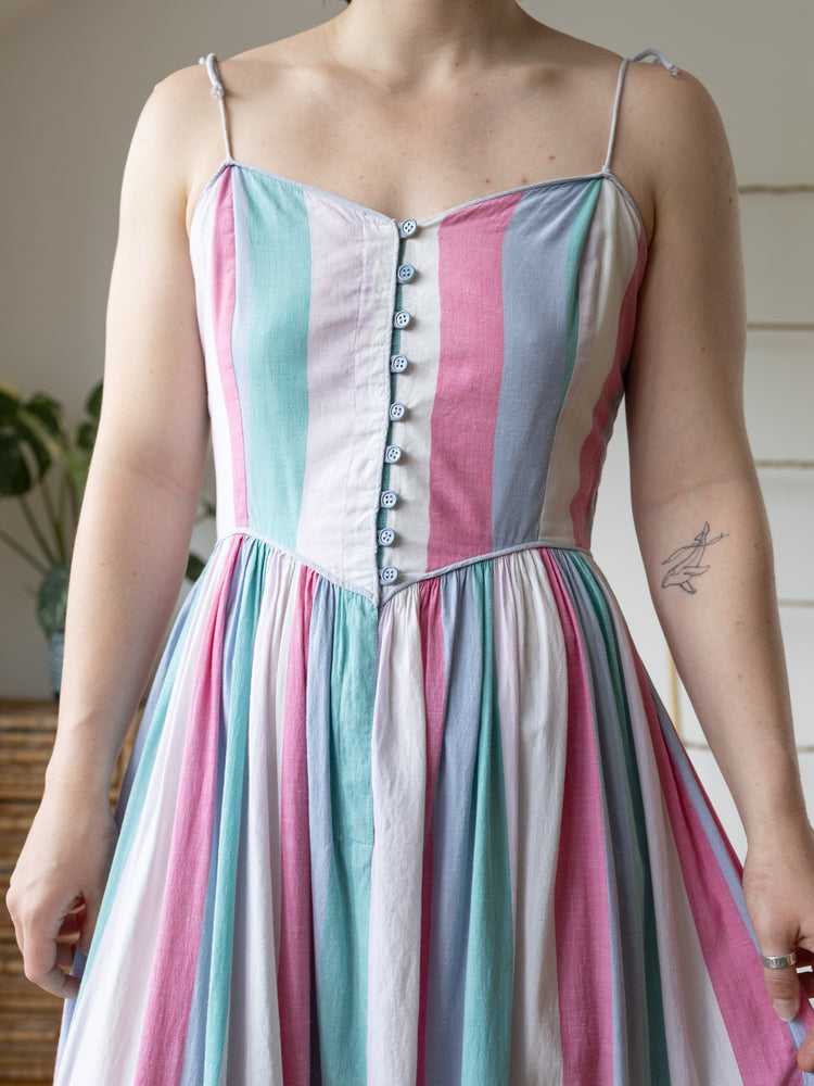 Pastel Striped Cotton Sundress - S
