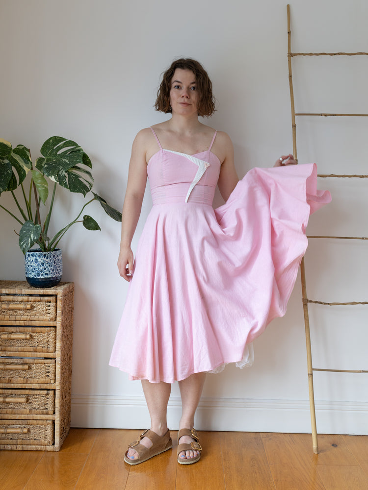 50s Pink Cotton Sundress - XS