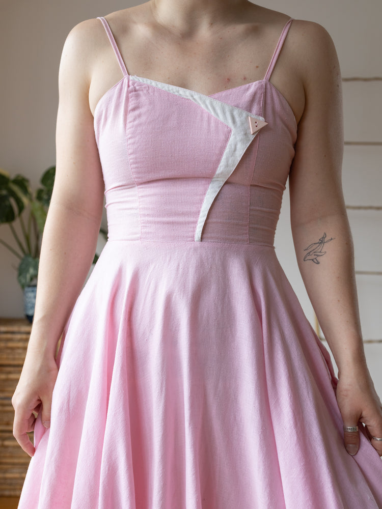 50s Pink Cotton Sundress - XS