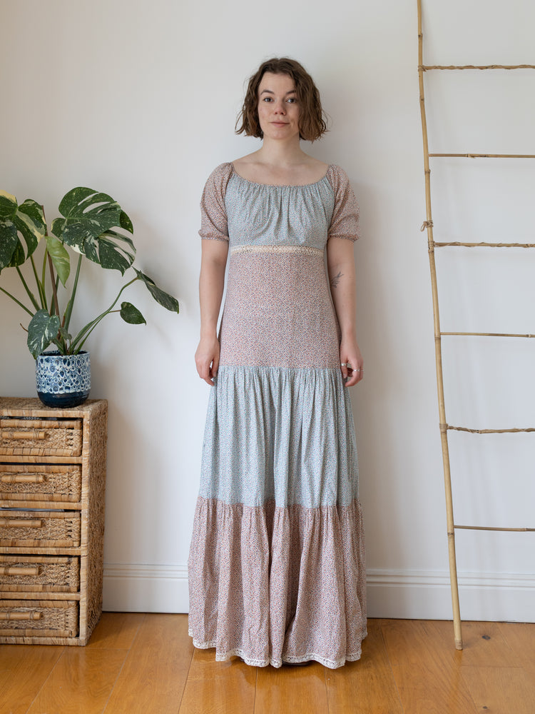 Pastel Floral Tiered Maxi Dress - M