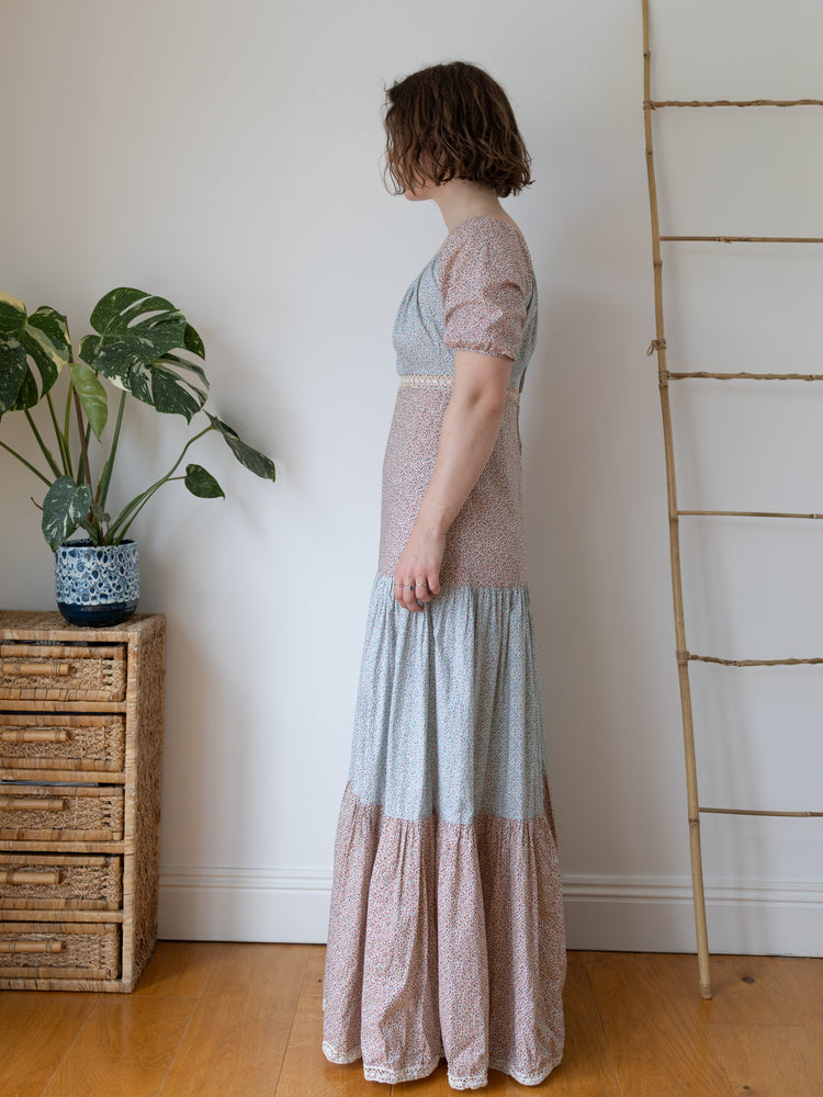 Pastel Floral Tiered Maxi Dress - M