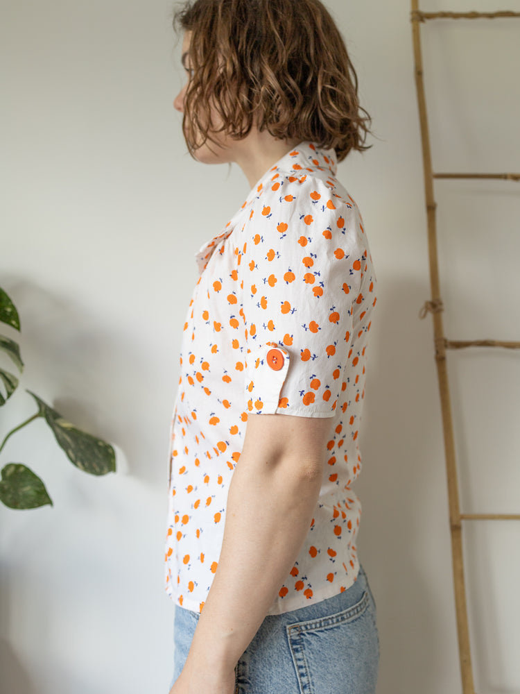 Orange Floral Oversized Collar Shirt - M