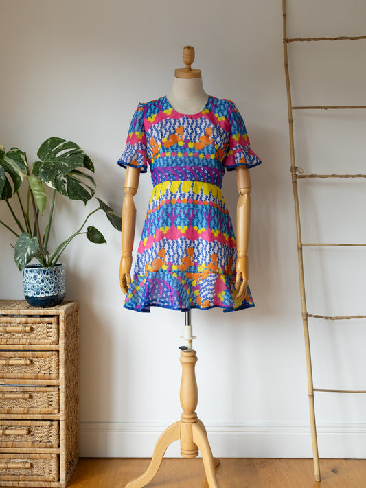 Psychedelic Patterned Mini Dress - XS