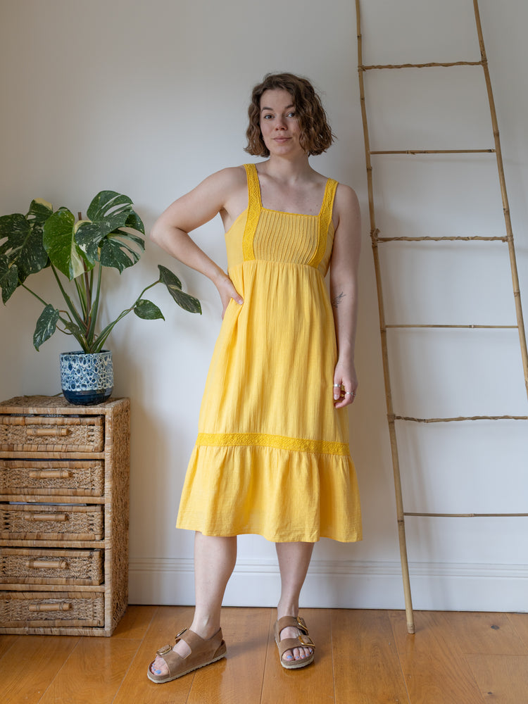 Sunshine Yellow Cheesecloth Midi Dress - S