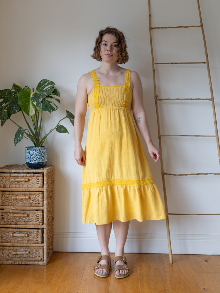 Sunshine Yellow Cheesecloth Midi Dress - S