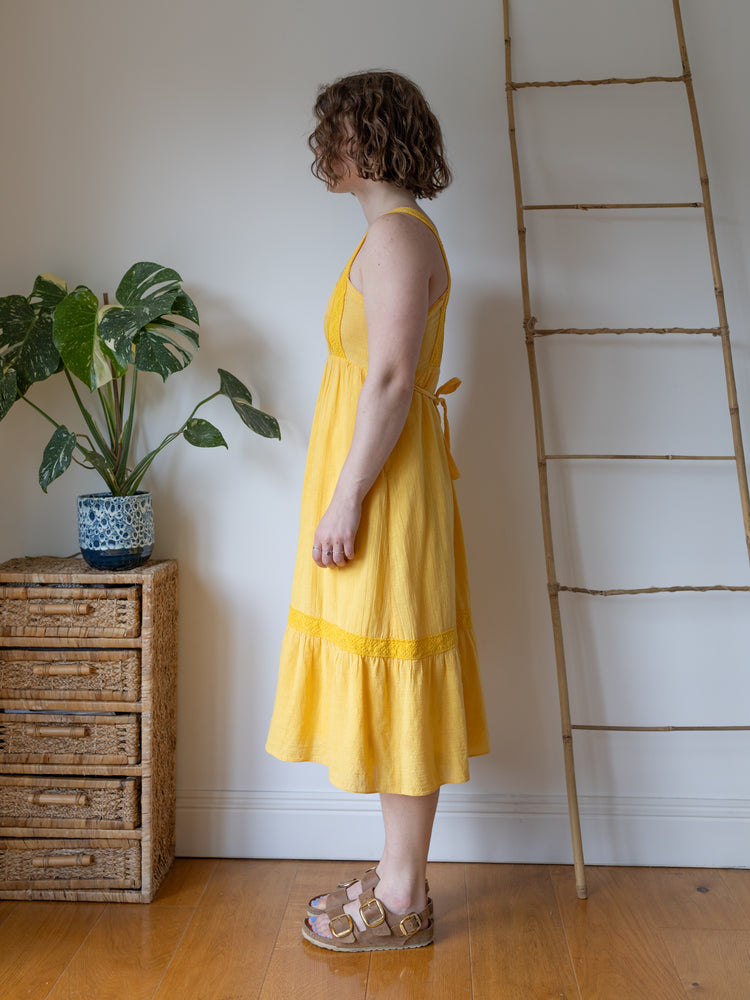 Sunshine Yellow Cheesecloth Midi Dress - S