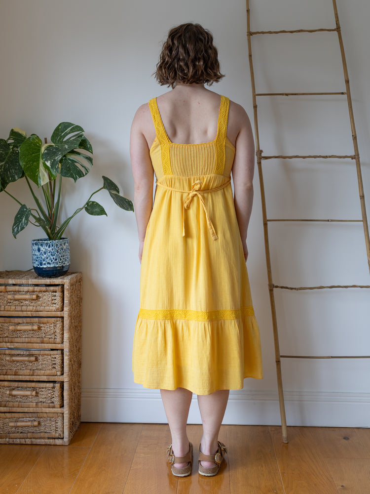 Sunshine Yellow Cheesecloth Midi Dress - S
