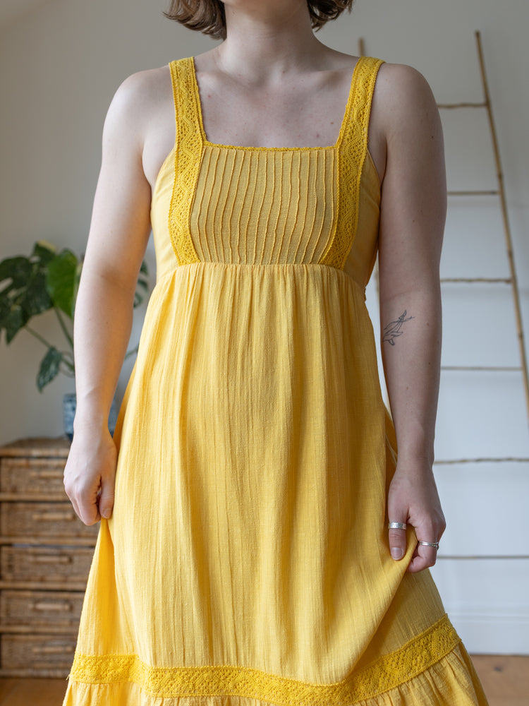 Sunshine Yellow Cheesecloth Midi Dress - S