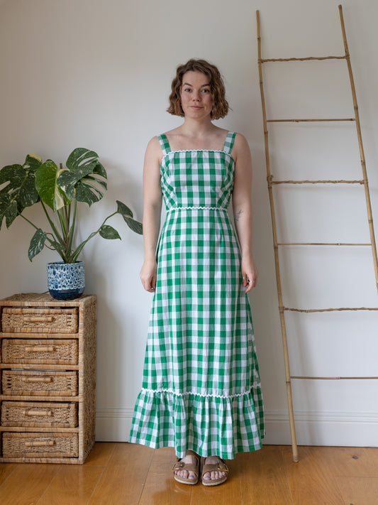 Green Gingham Maxi Dress - S
